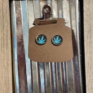 Teal and black Plant earrings